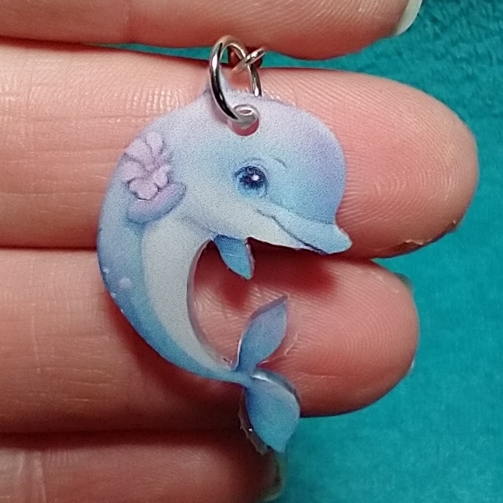 Cute dolphin wire dangle earrings purple blue
